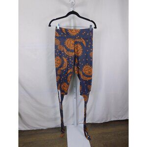 Celestial Sun Moon Stars Leggings Womens Medium Blue Orange Tie Ankle Yoga Wrap
